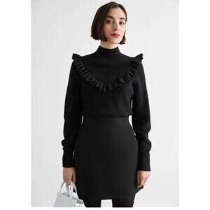 & Other Stories Ruffled Turtleneck Knit Sweater Black Women's Size Small